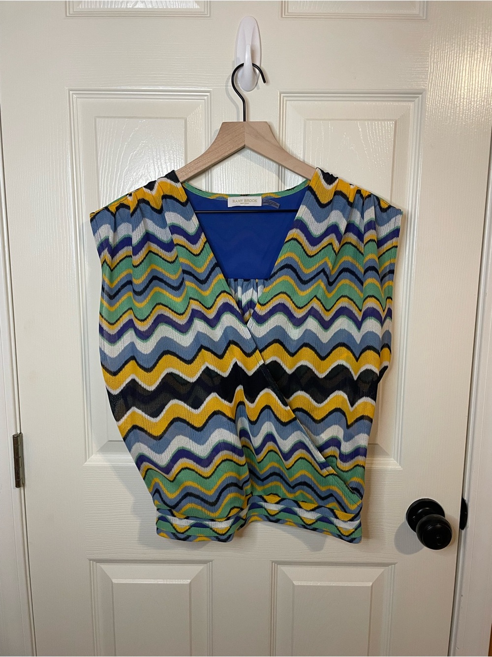 Ramy Brook Myra Wave Surplice Top in Multicolor Wave Knit Size Medium - Picture 3 of 9